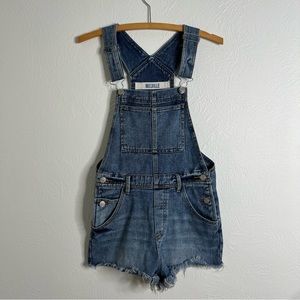 Brandy Melville Blue medium Wash Denim Shorts Overalls Bib Shortalls Size XS